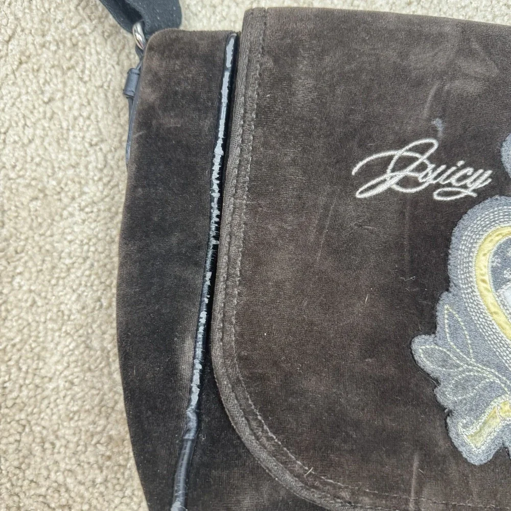 Vintage Y2K Juicy Couture Laptop Computer Messenger Bag Brown Velour‎ Velvet